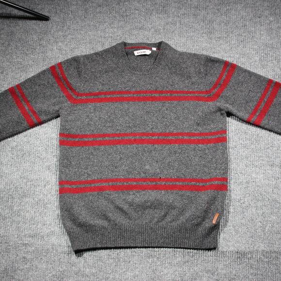 Ben Sherman Lambswool Sweater Men XL Gray Red Stripe Vintage Stylish Warm Granpa - Picture 2 of 8